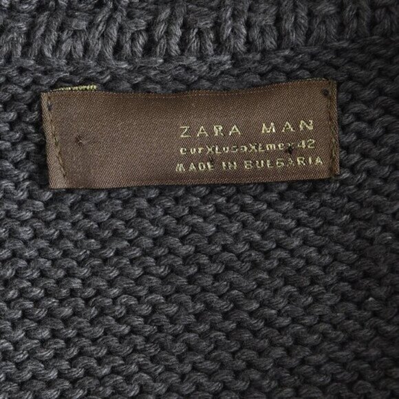 Zara Man Knit Cardigan Sweater Shawl Collar Button Down Gray Cable Knit XL - Picture 6 of 9